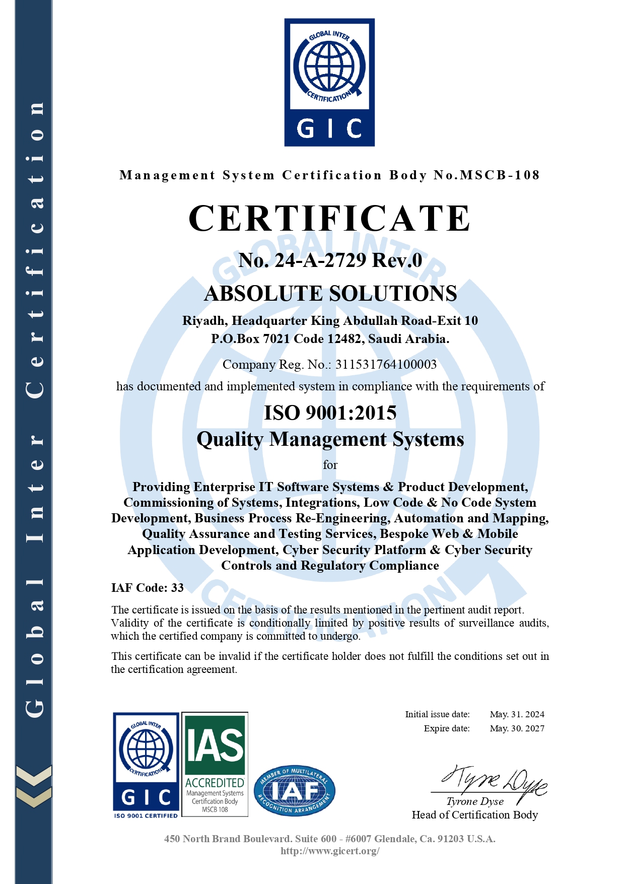 ISO 9001:2015 Certificate